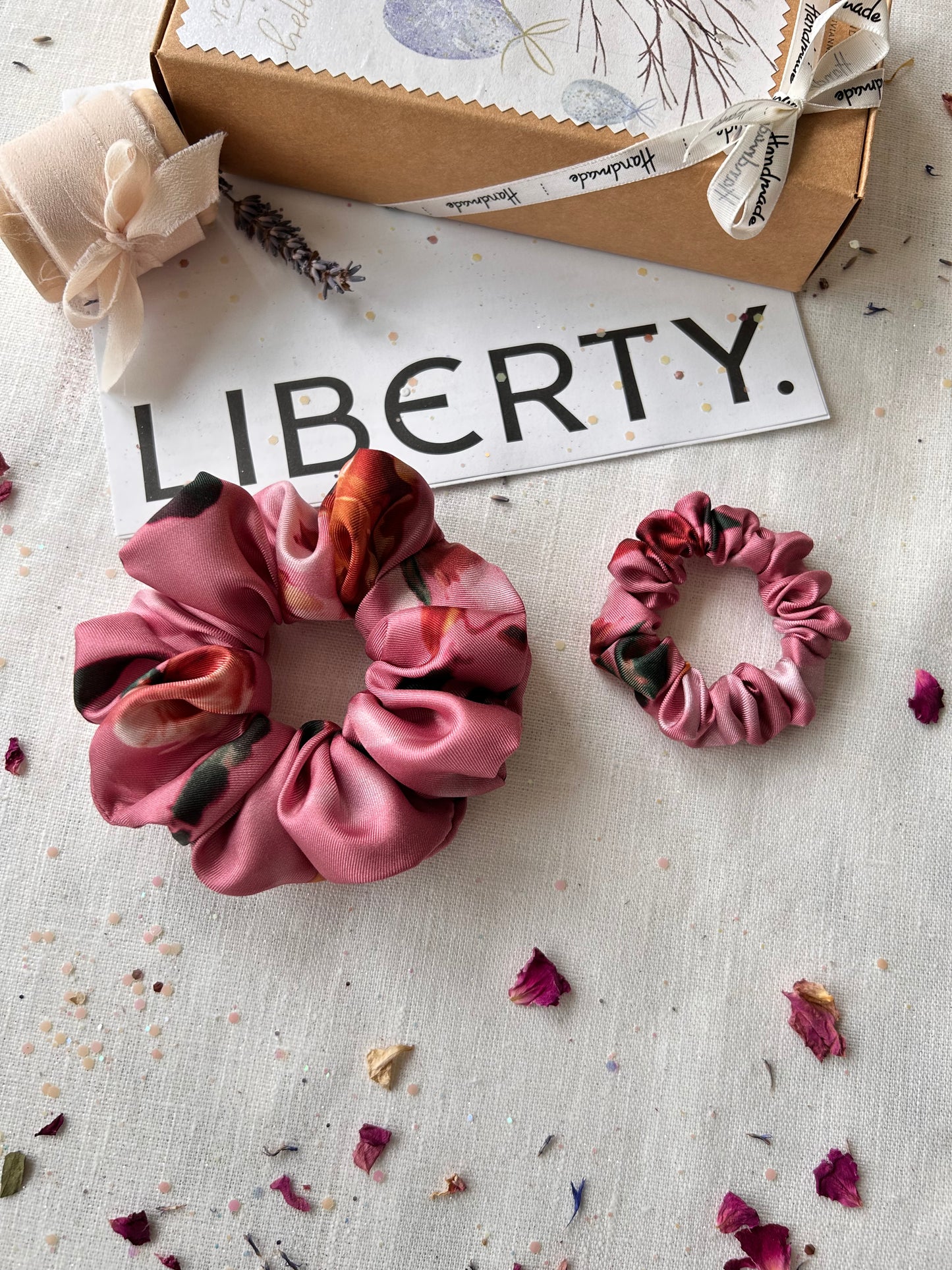 Liberty Aphrodite’s Love Silk Twill scrunchie set goddess of Love and Beauty