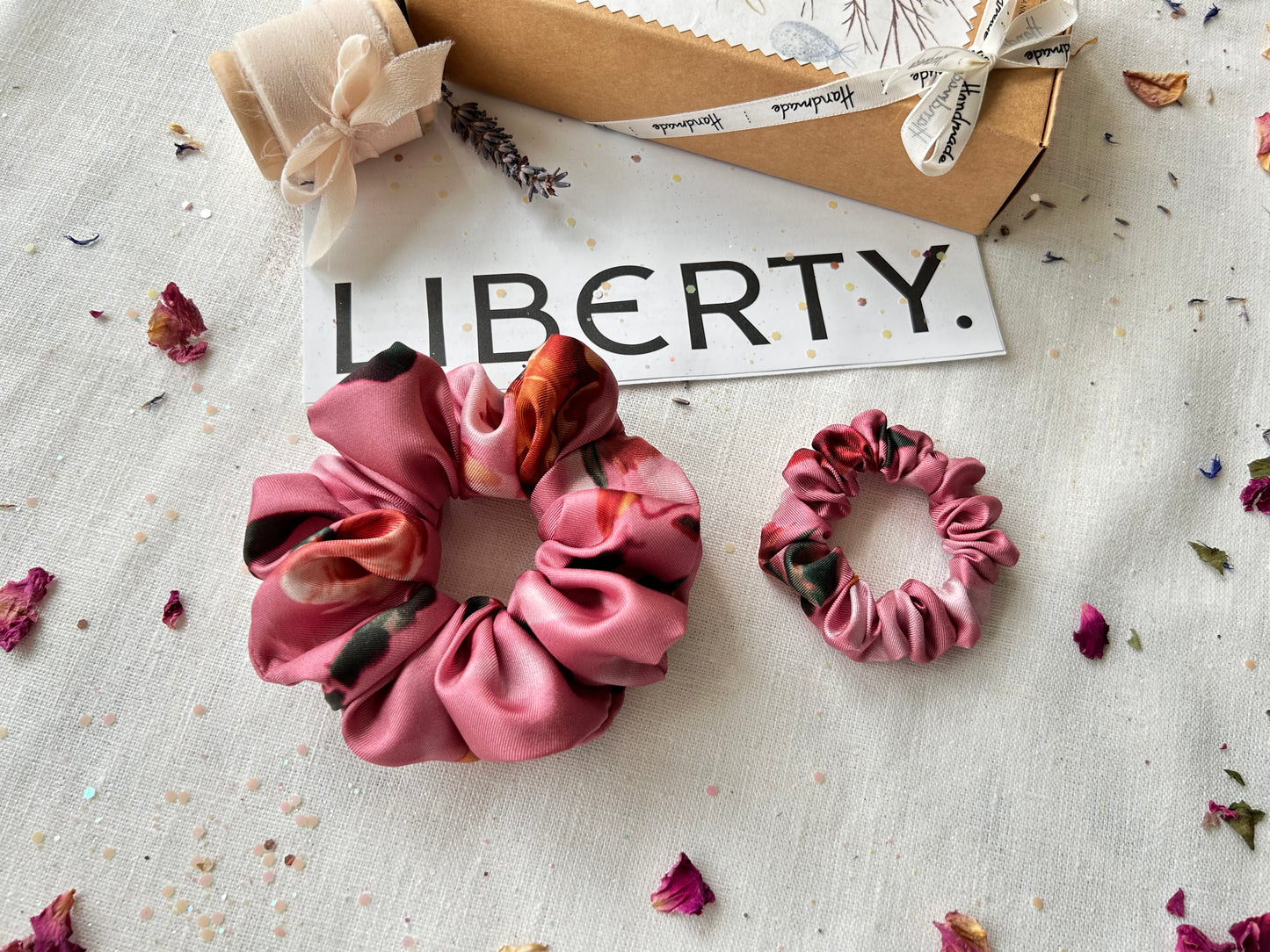 Liberty Aphrodite’s Love Silk Twill scrunchie set goddess of Love and Beauty