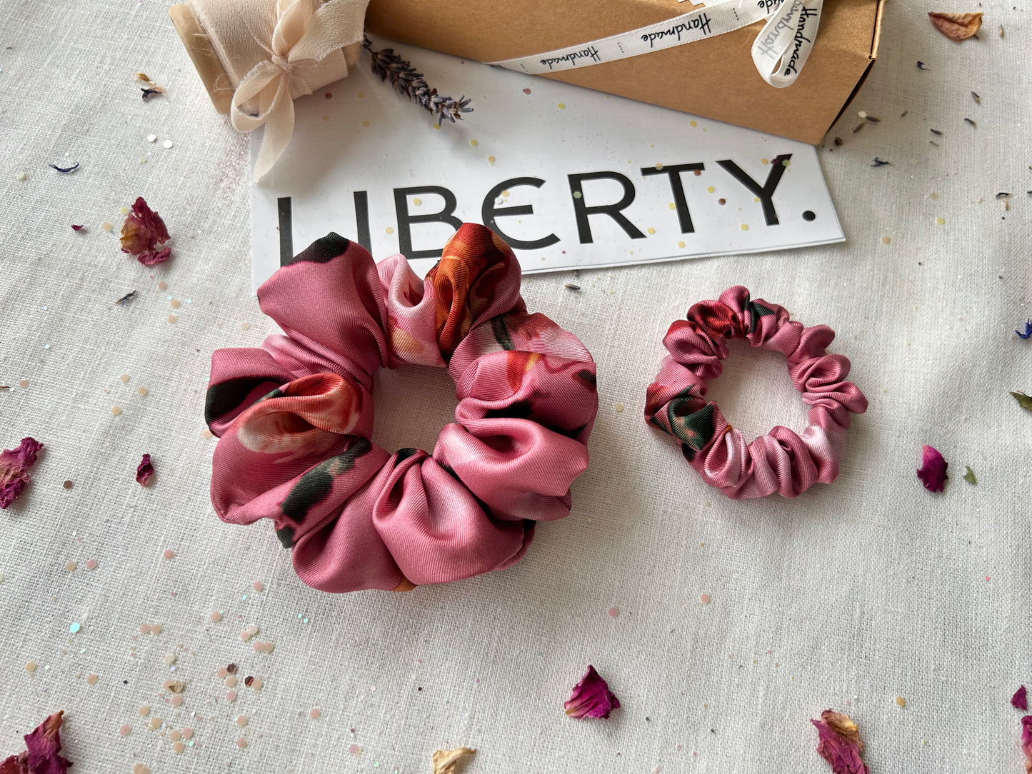 Liberty Aphrodite’s Love Silk Twill scrunchie set goddess of Love and Beauty