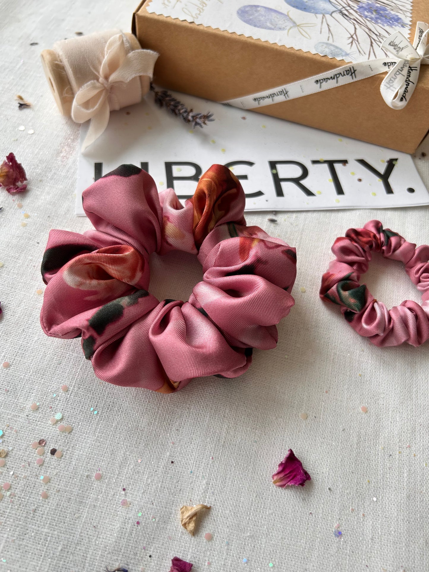 Liberty Aphrodite’s Love Silk Twill scrunchie set goddess of Love and Beauty