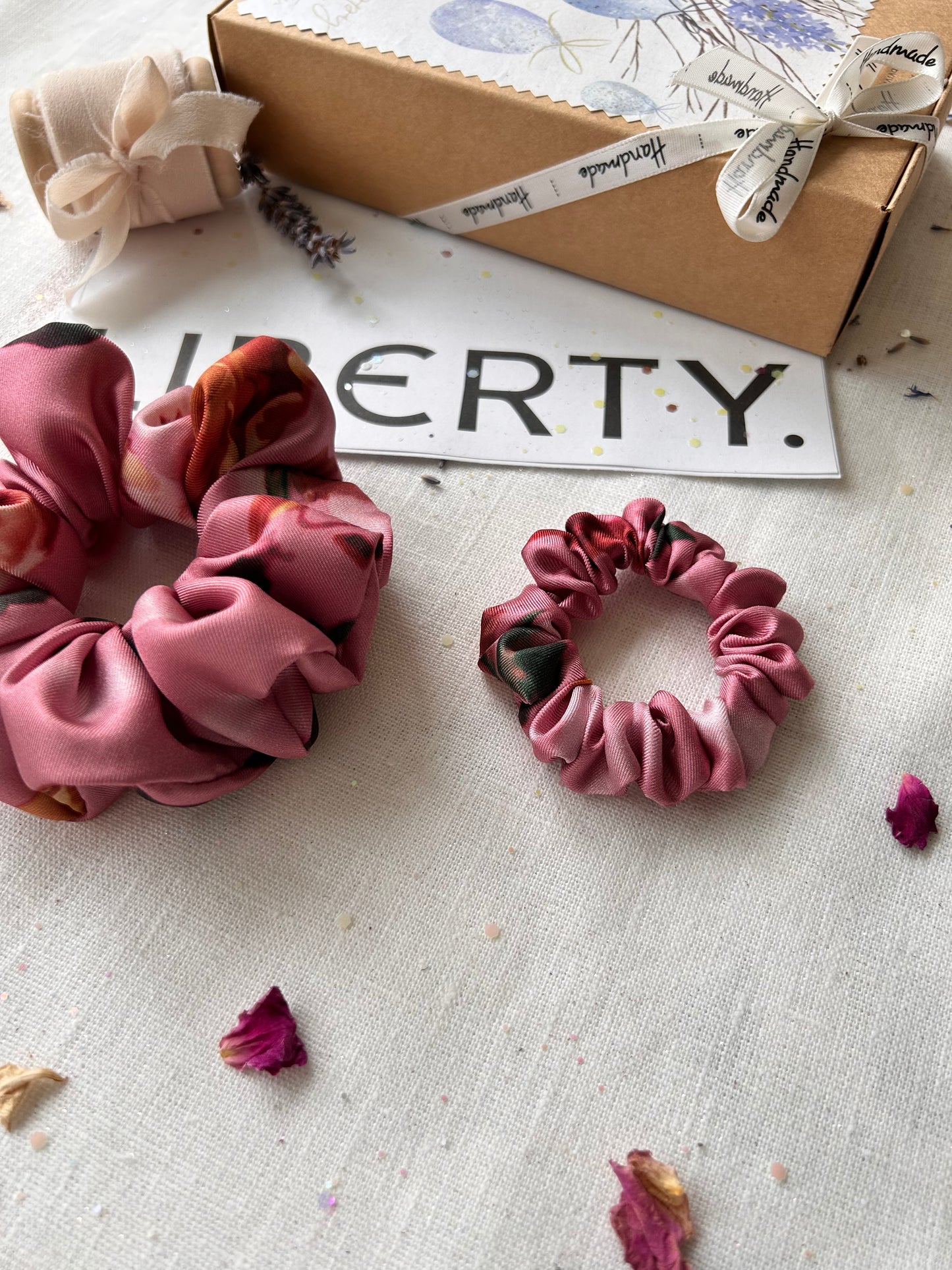 Liberty Aphrodite’s Love Silk Twill scrunchie set goddess of Love and Beauty