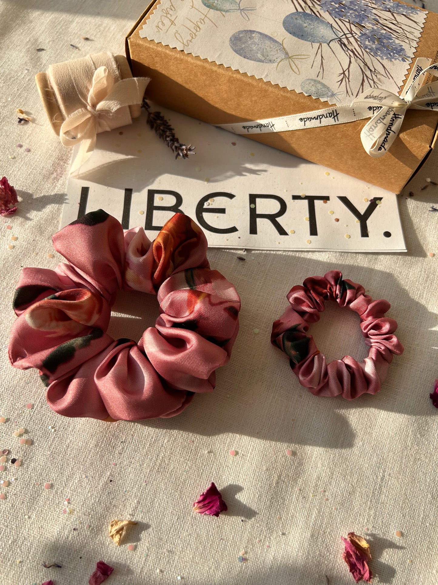 Liberty Aphrodite’s Love Silk Twill scrunchie set goddess of Love and Beauty