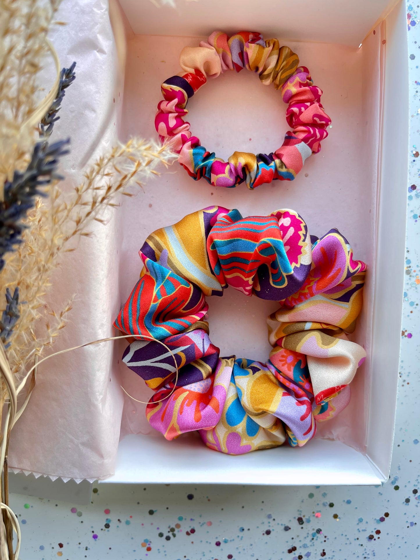 Elegant Silk Scrunchies Liberty Belgravia silk satin Gift Set