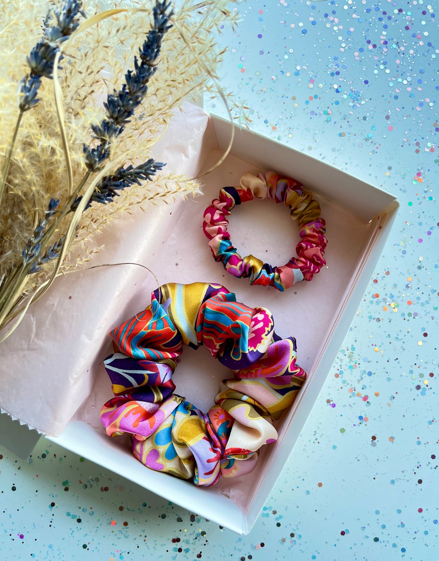 Elegant Silk Scrunchies Liberty Belgravia silk satin Gift Set